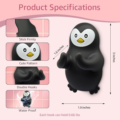 Animal Razor Holder for Shower, Cute Penguin Safety Razor Stand for Women Men, Razor Hanger for Family, Funny Shaver Holder for Friend Sister, Towel Squeegee Shaver Hooks for Bathrooms Wall C