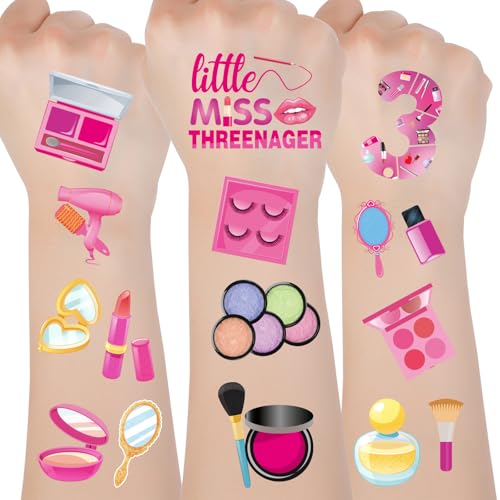 Little Miss Threenager Birthday Decorations - Joybileefun 8 Sheets Threenager Birthday Decorations Girl Temporary Tattoos Threenager Party Decorations 3rd Birthday Party Decor for 3 Year Old Girl