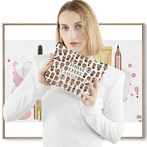 LEVLO Funny Groot Cosmetic Make Up Bag Groot Lover Inspired Gift Today I Feel I Am Groot Makeup Zipper Pouch Bag (Today I Fee)