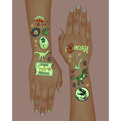 xo, Fetti Dinosaur Temporary Tattoos - 44 Glow In The Dark Pcs | Birthday Party Supplies, Dinosaur Party Favors, T-rex Decorations