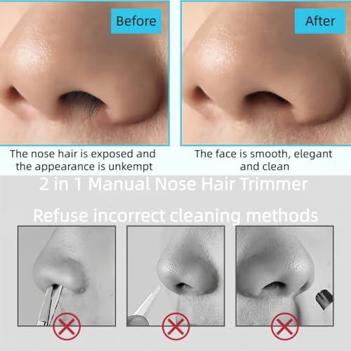 2-in-1 Nosal Hair Cutter, Double Sided Nose Hair Cutter, Manual 360¡Æ Rotating with Safety Blades & Soft Cleaning Brush, Nose Hair Trimmer for Men & Women (Mixed)