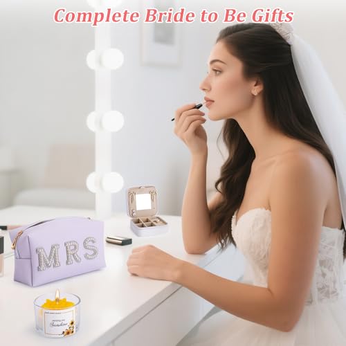 Bridal Shower Gifts Bride To Be Gifts Bride Slippers Mrs Jewelry Box Bride Hair Clip Scented Candle Wedding Engagement Bachelorette Gift for Bride To Be - 7PCS Bride Gift Greeting Card with Gift Box