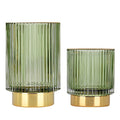 DASITON Makeup Brush holder Organizer, Crystal Cosmetic Makeup Brush Glass Brushes Storage Holder, Vintage Make Up Brush Cup Pen Pencil Holder striped vase(Green S+L)