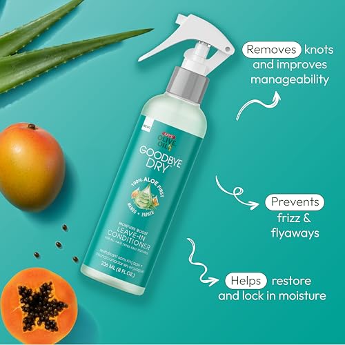 ORS Olive Oil Goodbye Dry Moisture Boost Leave-In Conditioner with Aloe, Mango & Papaya for all Hair Types and Textures 8 Ounces