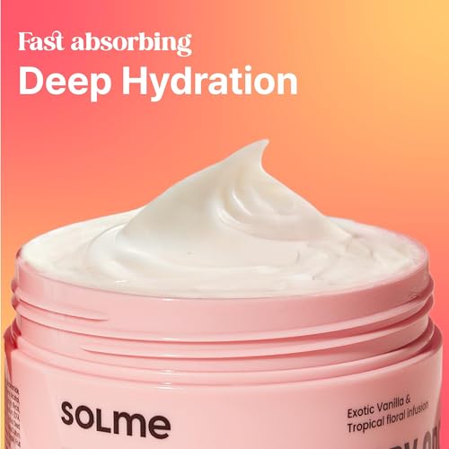 SOLME Bouncy Bliss Body Cream | Deep Moisture Body Butter with Coconut & Jojoba Oil, Collagen & Avocado | Cozy Peach Vanilla Scent | Winter Hydration & Holiday Gift | K-Beauty | 6.76 fl oz