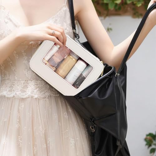 Small Clear Makeup Bag with Makeup Brush Bag, Mini Makeup Pouch Car Organizer Bag Travel Toiletry Pouch Slim Makeup Brush Holder Makeup Bags Small with Zipper Purse Essential for Car
