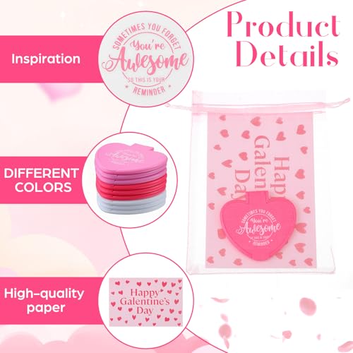 Thyle 36 Set Galentines Gift Heart Mirror Compact Bulk with Valentine Cards and Organza Bags Heart Shaped Mini Pocket Small Folding Makeup Portable Travel Purse Hand Mirror for Valentine Party Favor