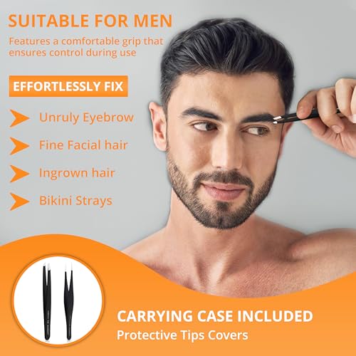 Premium 2-Piece Tweezer Set ? Hand-Finished Stainless Steel Slant & Pointed Tips for Precise Hair Removal