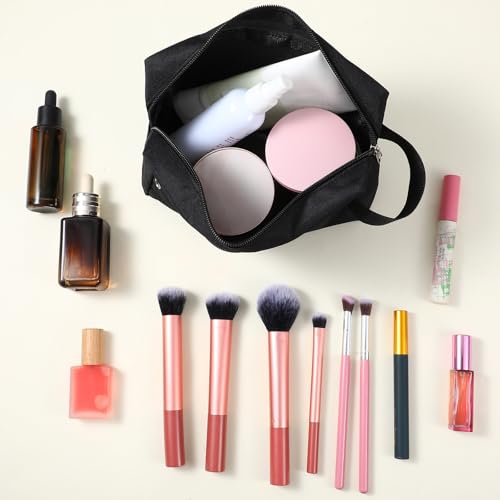 12 Pcs 8.6 x 6.3 x 2.7 inch Black Travel Toiletry Bags Bulk for Women Men Large Water Resistant Shaving Bags Hanging Cosmetic Bag with Handle and Divider Storage Travel Pouch Case