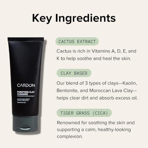 Cardon Men's Deep Pore Cleaning Clay Face Wash, 4x Better Than Charcoal, Oily, Acne-Prone Skin | Korean Premium Skin Care | Remove Face Oil & Dirt, (1 CT)