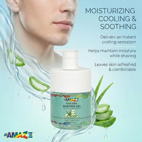 Aloe Vera Shaving Gel for Men & Women ? Transparent Shave Gel with Aloe Vera, Natural Moisturizing & Cooling Shave Gel for Sensitive Skin, Smooth Razor Glide, Non-Foaming.