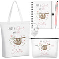 Ceenna 5 Pcs Sloth Gifts for Women, Just a Girl Who Loves Sloth Cosmetic Makeup Bag, Canvas Bag, A6 Spiral Notebook Lined Journal, Writing Gel Ink Pen and Funny Keychain for Girl Animal Lovers Gift