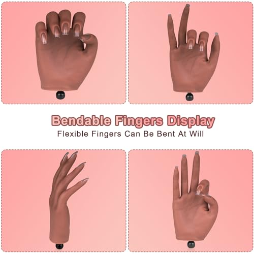Practice Hand for Acrylic Nails£¬Nail Practice Hand with Stand Bracket, Flexible Bendable Silicone Nail Practice Fake Hand, Nail Training Mannequin Hand for Acrylic Nails for Beginners, Nail Tech