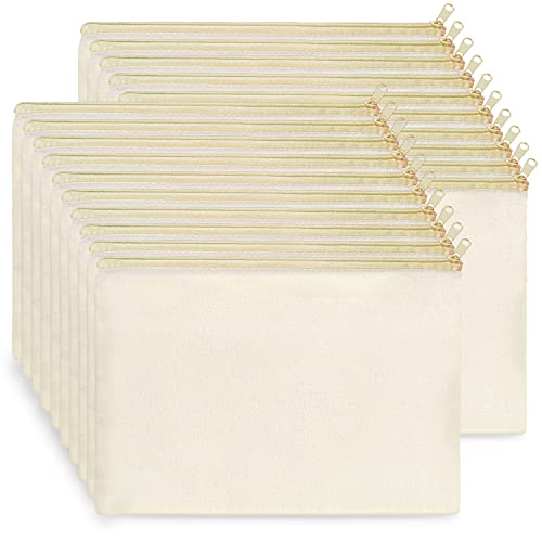 Koolmox 9x7'' Canvas Pouch with Zipper Bulk, 20 pcs Multipurpose Large Cotton Canvas Makeup Cosmetic Bag, Travel Toiletry Pouches Blank Beige DIY Craft Bags, Pencil Bag, Purses, Stationery Organizer