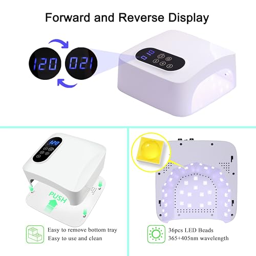 72W Cordless LED Nail Lamp, Rechargeable UV Nail Dryer for Gel Polish, Portable Manicure Light with 4 Timers, LCD Display, 36 LED Beads