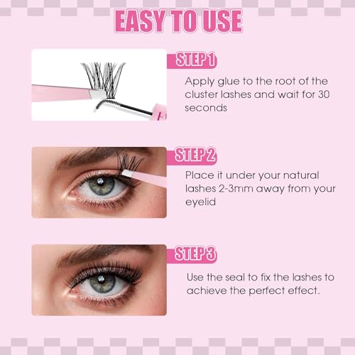 FADLASH Lash Extension Kit Fluffy Lash Clusters 0.07 D Curl Mixed Tray Wispy Eyelash Clusters with Lash Bond and Seal Lash Tweezer Diy Lash Clusters Kit for Beginners at Home(C3-0.07D, 8-16mm Kit)