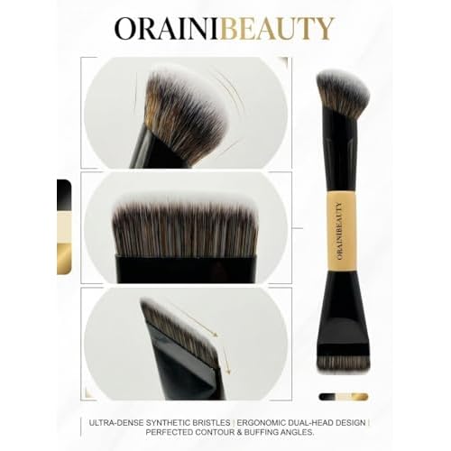 Professional Dual-Ended Foundation Brush & Contour Brush 2-in-1 Makeup Brush for Liquid, Cream & Powder, Large Buffing & Precision Tips,Soft Vegan Bristles, Streak Free,OrainiBeauty