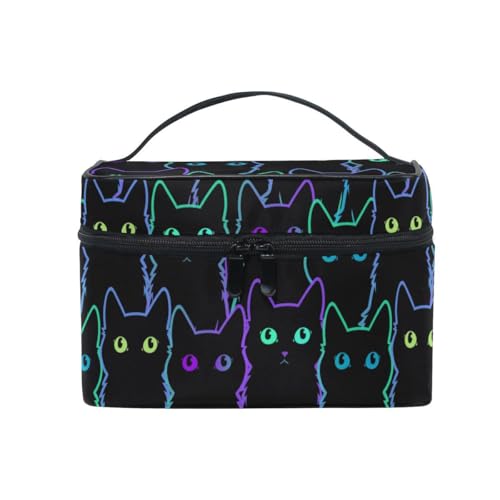 Cosmetic Bag Colorful Neon Cat Travel Makeup Organizer Bag Portable Train Case for Women Girls