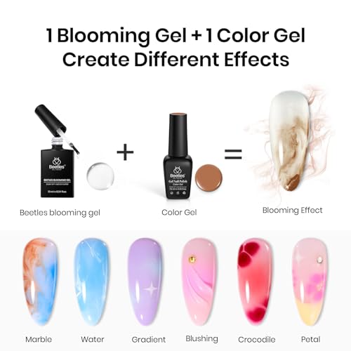 Beetles Blooming Gel, Blooming Gel Nail Polish Clear Uv Led Blossom for Spreading Effect Marble Natural Stone Watercolor Floral Print Soak off Diy Spring Nail Art Design Manicure Gifts for Women