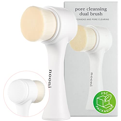 NOONI Facial Cleansing Tool - Marshmallow Whip Maker + Pore Cleansing Tool - Manual Dual Brush | Facial Massager and Exfoliator, Soft Bristle & Silicone Brush, 1 Count Bundle