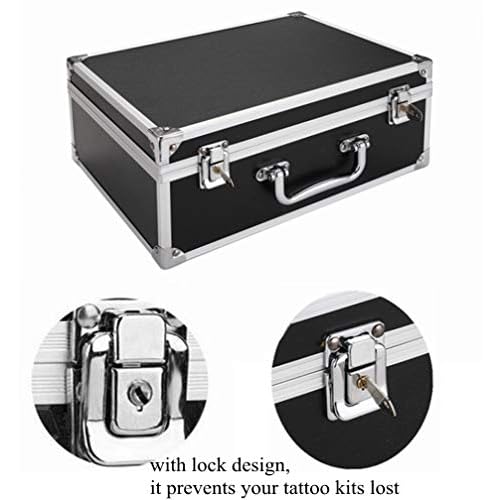Kit Box Case,Machine Case 12.6" x 9.5" x 5.1" W/Lock Makeup Carrying Bag Storage Case Organize with Clasp,Aluminum Alloy with Sponge for Equipment Cosmetic Makeup Tools (black)