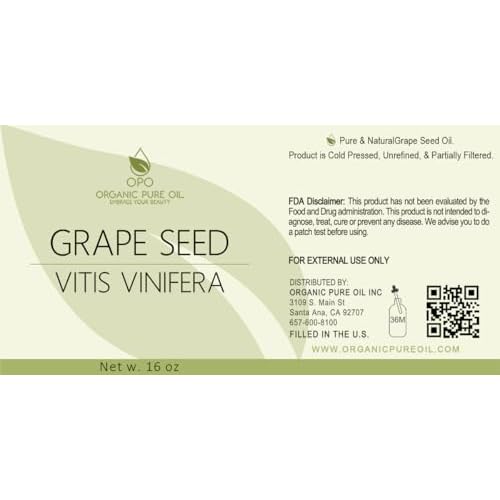 Grapeseed Oil - Pure, Unrefined, Partially Filtered, Unscented, Non-GMO, Cold Pressed from Wine Grapes, Bulk Carrier Oil - 16 oz - for Hair, Skin, Body, Face - Nourish, Hydrate, & Moisturize