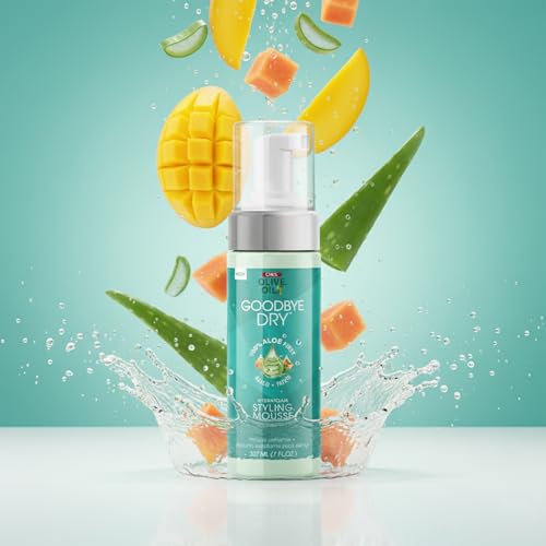 ORS Olive Oil Goodbye Dry Hydrafoam Styling Mousse with Aloe, Mango & Papaya, Hydration & Nourishing for all Hair Types and Textures 7 Ounces