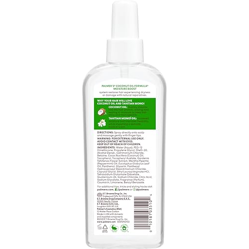 Palmer's Coconut Oil Formula Strong Roots Spray, 5.1 Fl Oz (Pack of 2) Refreshing Coconut Hair Oil for Strengthening Roots & Soothing Dry Itchy Scalp