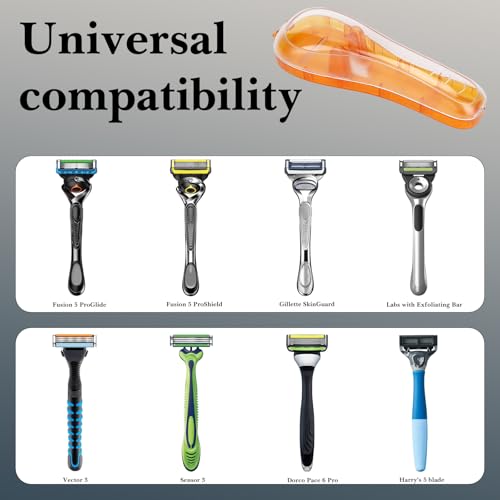 Linkidea 2 Pcs Portable Travel Razor Holder, Protective Razor Case Compatible with Fusion 5 ProGlide, Sensor 3, SkinGuard, Pace 6 Pro (Orange)