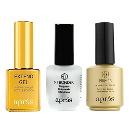 APR?S Gel-X Professional Nail Kit - Gold Bottle pH Bonder, Acid-Free Primer, and Extend Soak Off Soft Gel Formula (15 ml each)