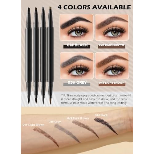 2PCS Microblading Eyebrow Pencil with Brush, 2-In-1 Dual-Ended Waterproof Eyebrow Pen with 4-Fork-Tip & Ultra-Precise-Tip for Hair-Like Natural Eyebrow Makeup, Eye Brow Pencils for Women -Light Brown