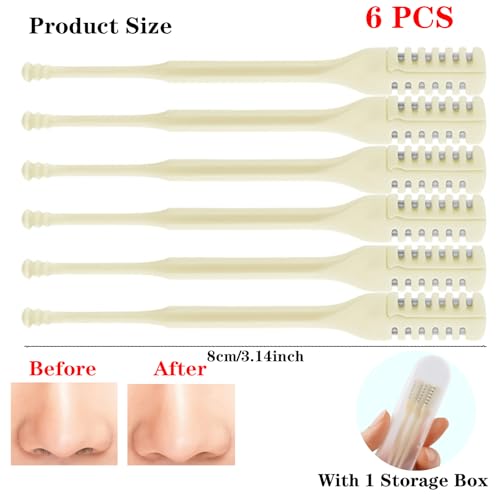 6 Pcs Nasal Hair Trimmer with Storage Box, Double Sided 360¡Æ Rotating Manual Nose Hair Cutter, Stainless Steel and ABS Material, Nasal Hair Cutter Portable Nostril Hair Remover Tool for Men & Women