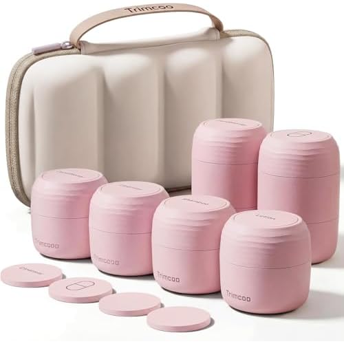 Travel Toiletry Jar Set - 6Pcs Leakproof Travle Containers with Carry Bag, Dual - PLA Hard Shell Jars for Skincare, Lotions, Creams - Includes 4x30ml, 2x60ml & 10xMagnetic Labels, Pink