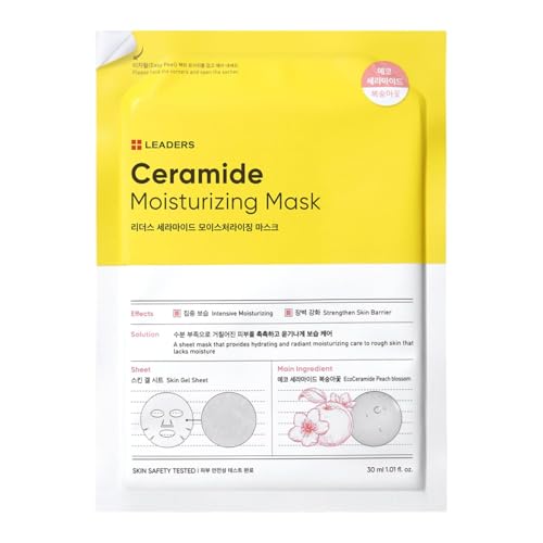 LEADERS Insolution Ceramide Moisturizing Mask - Hydrates, Moisturizes, Nourishes Rough & Dry Skin | Strengthens Skin Barrier, Easy Peel Pouch, Safe & Gentle for All Skin Types - 10 Sheets