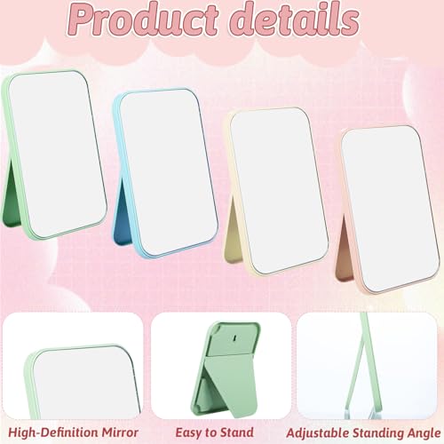 12Pcs Desktop Makeup Mirror 7.87inch Small Vanity Mirror with Stand, 90¡ÆAdjustable Portable Foldable Makeup Mirrors for Vanity Table, Office, Travel(4 Color)