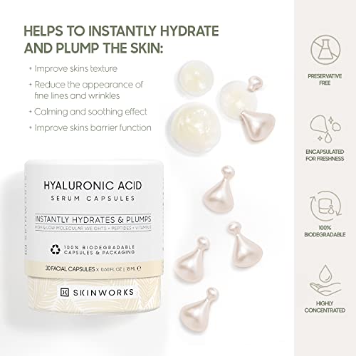 Hyaluronic Acid Serum for Face, Anti Aging Serum for Fine Lines & Wrinkles, Hydrating Glow, Face Moisturizer Plump & Repair Dry Skin, Unscented, 30 Capsules (Pack of 2)
