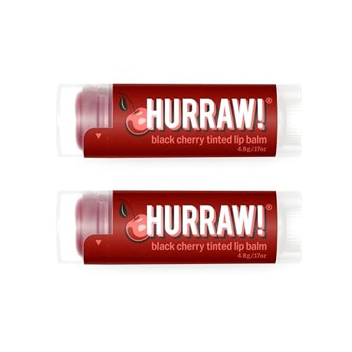 Hurraw! Black Cherry Tinted Lip Balm, 2 Pack: (Sheer Red Tint) Organic, Certified Vegan, Cruelty and Gluten Free. Non-GMO, 100% Natural Ingredients. Bee, Shea, Soy and Palm Free. Made in USA