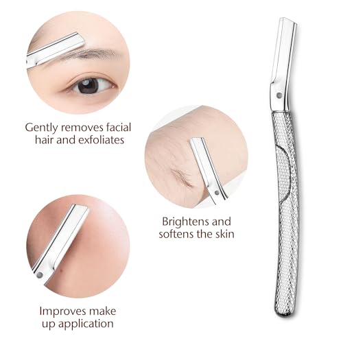 Dermaplaning Tool for Face, Eyebrow Razor, Eyebrow Shaping, Eyebrow Hair Trimmer and Shaver with Protective Cover, Facial Hair Remover for Women, Hair Removal and Exfoliation (Silver)