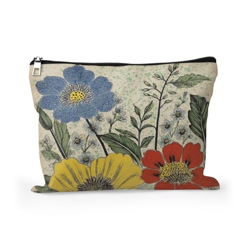 Cafl Colorful Floral Art Print Makeup Bag Travel Large Flowers Cosmetic Bag Organizer toiletry Essentials Jewelry Zipper Bag Gift For Women -10¡¿8 inch