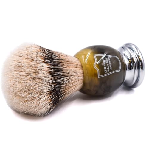 Parker 100% Silvertip Badger Shaving Brush ? Faux Horn Handle, Long Loft 22?mm Knot, Chrome Base + Resin Stand ? Rich Lather, Sensitive Skin Friendly