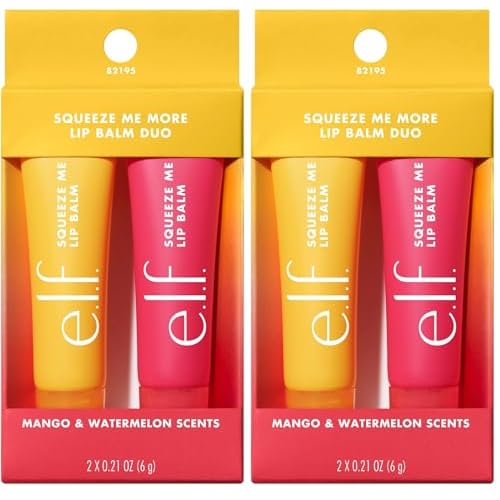 e.l.f. Squeeze Me More Lip Balm Duo, Moisturizing Balm For A Sheer Tint Of Color, Made With Hyaluronic Acid, Vegan & Cruelty-Free, Mango & Watermelon (Pack of 2)