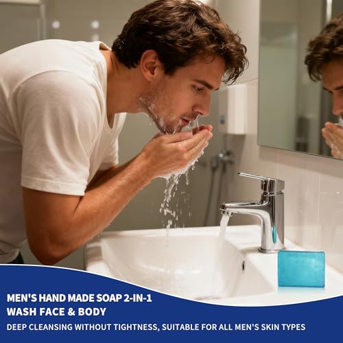 Men's Bath and Body Spa Gift Set - 7-Piece Kit with Daily Care 3-in-1 Wash, 2-in-1 Handmade Soap & Travel Bag - Father's Day/Birthday/Christmas Gifts for Dad, Husband Son from Family
