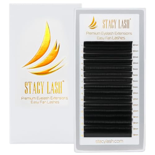 Easy Fan Lash Extensions by STACY LASH | C Curl Eye Lashes | Easy Fanning Lashes 3D 4D 5D 6D 7D 10D | Volume Set | 16-Rows Lash Tray | Eyelash Extension Supplies for Lash Tech |C-0.07-MIX 12-15