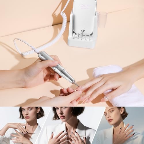 Professional Electric Nail Drill, Professional Electric Drill 35000 RPM, Cordless Rechargeable Electric Nail File, Electric File Set for Manicure and Nail Polish, for Hand and Foot Care