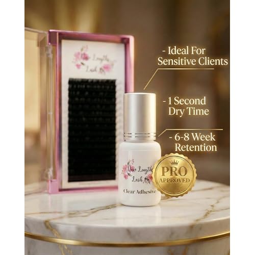 Clear Eyelash Extension Adhesive ? 1 Sec Dry Time, Low Fume, Latex-Free Transparent Lash Glue for Sensitive Clients ? Classic & Volume ? 6?8 Week Retention ? Professional Use ? 5ml