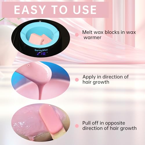 Hard Wax, 1lb Wax Blocks for Hair Removal Sensitive Skin with Rose Formula, Perfect for Full Body, Facial, Brazilian Bikini, and Legs at Home Wax Refill for Women Men