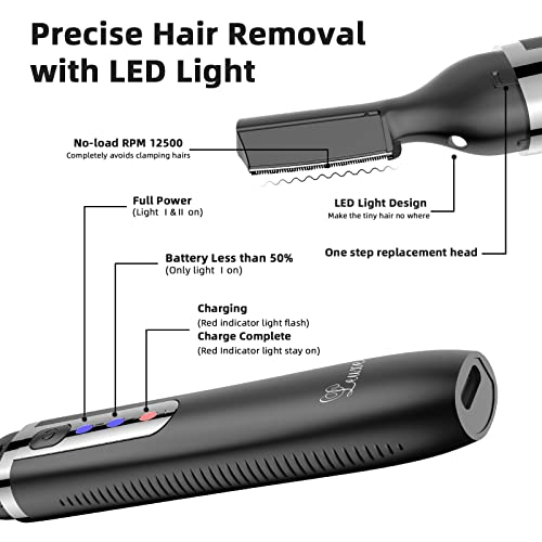 Facial Hair Remover and Eyebrow Trimmer, Rechargeable Hair Removal Women's Electric Shaver Razor for Peach Fuzz Chin Cheek Upper Lip£¨Black£©