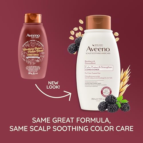 Aveeno Blackberry & Quinoa Strengthening Conditioner for Color-Treated Hair, Moisturizing, Color-Protecting, 12 fl oz