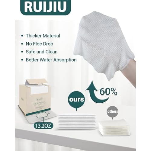 100 Count 2 PACK, Disposable Face Towel, Large Size 10"X 12", Disposable Face Cloths, 100% Biodegradable Towel, Skin Soft and Thick for Washing