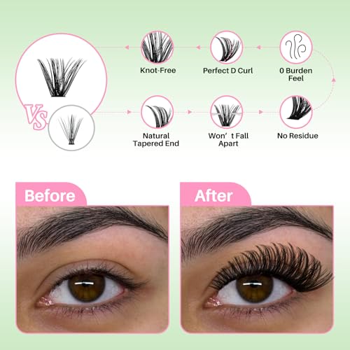 Lash Clusters Kit for Beginners Eyelash Clusters Kit Lashes Clusters Kit Cluster Pesta?as Postizas Naturales with Lash Bond&Seal,Lash Tweezers,Brush RITALASH(640pcs 20D+40D+60D+80D Kit,9-16mm)